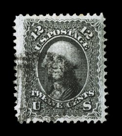 97, 12c Black, F grill, used, especially well centered within extraordinarily wide margins, deep color and an intense impression, lightly cancelled, extremely fine 2004 PF
certificate.