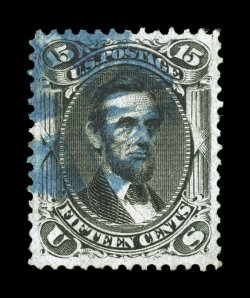 98, 15c Black, F grill, used, outstanding centering within large margins, strong color, bright blue cork cancel, miniscule tear at top right, extremely fine appearance clear
1989 PF certificate.