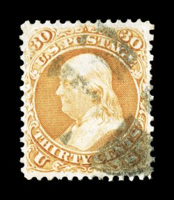 100, 30c Orange, F grill, premium used example, excellent centering, especially for this notorious value, strong rich color and a crisp impression, extremely fine 1988 PF
certificate.