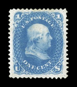102, 1c Blue re-issue, exceedingly well centered within unusually large margins, strong fresh color, o.g., extremely fine encapsulated PSE certificate (XF 90 SMQ
$1,750.00)