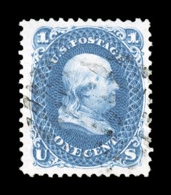 102, 1c Blue re-issue, an wonderfully choice used example, being exceptionally well centered within unusually large margins even for the re-issue, rich color and a razor-sharp
impression on bright white paper, unusually light grid cancel, extrem