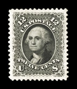 107, 12c Black re-issue, a fabulous quality mint example, unquestionably being one of the very finest of the 389 sold, as this impressive stamp features not only impeccable
centering within extraordinarily large margins, but it also features