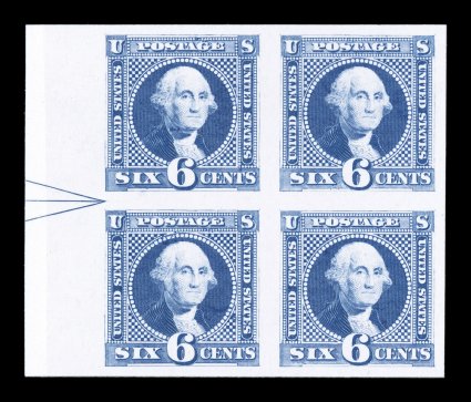 112P4-17P4, 1c-12c 1869 Pictorials, plate proofs on card, beautiful matched set of left margin arrow blocks of four, remarkably bright and fresh throughout, all with large
margins, extremely fine an impressive and very scarce group of arrow blo