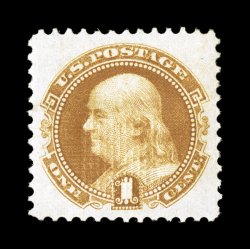 112, 1c Buff, near perfect centering amid large balanced margins, sumptuously rich color and an excellent clarity of impression, full o.g., lightly hinged, an extremely fine gem
a terribly challenging stamp to find so choice 1988 PF certificat