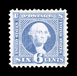 115, 6c Ultramarine, exceedingly well centered and margined particularly for this always difficult value, wonderfully fresh color on crisp white paper, full o.g. that is just
slightly disturbed, extremely fine clear 1989 PF certificate.