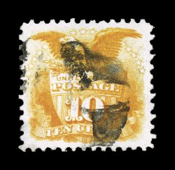 116, 10c Yellow, used, exceedingly well centered within particularly large margins, brilliant color, cork cancel, extremely fine 2007 PSE certificate.