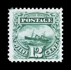 117, 12c Green, unused, with portion of the arrow marking at top left, well centered amid uncommonly large margins, fresh color, choice very fine 1987 PF
certificate.