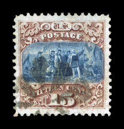 118, 15c Brown and blue, Ty. I, well centered within lavishly large margins which are most uncharacteristic to this stamp, fresh colors, light segmented cork cancel, extremely
fine and striking 2004 PF certificate and a 2007 PSE certificate (VF