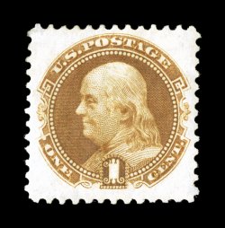 123, 1c Buff re-issue, well centered within large margins, deep color, o.g., light gum bend, choice very fine clear 1986 PF certificate.