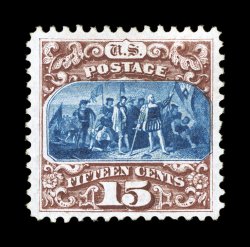 129, 15c Brown and blue re-issue, Ty. III, unused, strong colors, uncommonly well centered within large margins, choice very fine 1983 PF certificate.