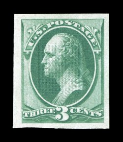 136b, 3c Green with grill, imperforate, huge-margined single, rich luxuriant color, o.g., barest trace of a hinge mark (if any), extremely fine and quite scarce 1986 PF
certificate for a pair, this being the right stamp.
