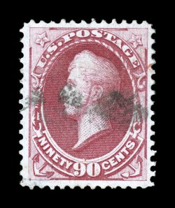 144, 90c Carmine with grill, precisely centered used example of this very scarce grilled value, full balanced margins, unusually strong color and crisp impression, light black
cancel, grill is actually quite strong and easily identifiable, extre