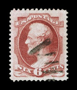 148, 6c Carmine, an extraordinarily choice used example, featuring outstanding centering amid lavishly large margins, deep intense color and impression, relatively light and
unobtrusive cancel, extremely fine a truly gem used Bank Note 2007 PS