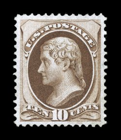 150, 10c Brown, an extraordinary unused example that is flawlessly centered within extravagantly large margins, lovely rich color and a crisp impression, extremely fine this
Bank Note stamp is almost never seen this well centered and margined
