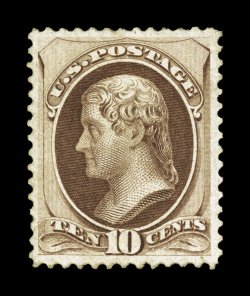 150, 10c Brown, unused, exceptionally well centered and margined, warm color, regummed, very fine clear 1988 PF certificate as original gum.