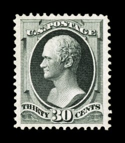 165 var., 30c Greenish black, a remarkable mint single that is exceedingly well centered within especially wide margins, rich and distinctive Greenish black color, crisp
impression, full clean o.g. that has been lightly hinged only once, extreme