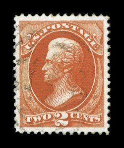 178, 2c Vermilion, an eye-arresting used single, possessing dazzling color that is incredibly deep and vibrant, prooflike impression on crisp white paper, extravagantly large
and remarkably well balanced margins all around, unusually light cance