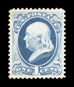 182, 1c Dark ultramarine, excellent centering within uncharacteristically large margins, attractive color, o.g., barely hinged (if at all), extremely fine 2007 PF certificate
(XF 90 SMQ $800.00).