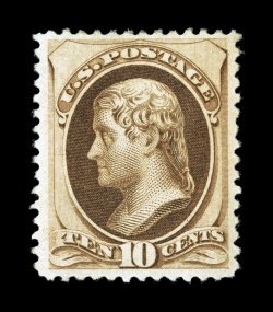 187, 10c Brown, without secret mark, well centered within large margins, sumptuously rich color and a clean impression, full o.g., a very fine example of this scarce and
difficult mint stamp 1989 PF certificate.