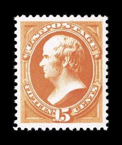 189, 15c Red orange, an phenomenal mint single, featuring an incredibly deep prooflike color and impression that is unlike any other we have seen, plus it is impeccably well
centered within extravagantly large margins, pristine white paper, imma