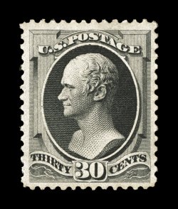 190, 30c Full black, well centered within large margins, strong color and a crisp impression, o.g., faint trace of hinging, choice very fine 1988 PF certificate (never hinged by
omission).