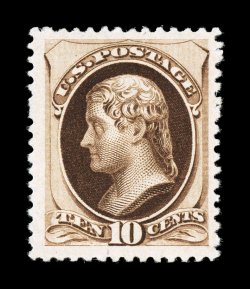 197, 10c Deep brown special printing, without gum as issued, the example offered here, with its impressive overall qualities, must be considered as one of the very finest of the
35-40 examples thought to still exist, as this copy is exceedin