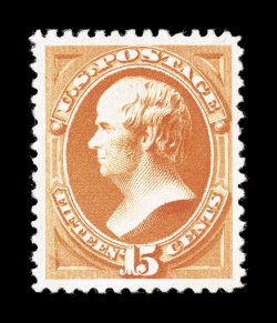 199, 15c Orange special printing, without gum as issued, virtually perfectly centered within exceptionally large margins, dazzling bright color and an incredibly vivid
impression on fresh white paper, intact perforations all around, superb.The