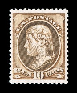 209, 10c Brown, excellent centering within especially tall margins, sumptuously rich color and a strong impression, unblemished o.g., n.h., extremely fine 1991 PF certificate
and a 2007 PSE certificate (VF-XF 85 Jumbo SMQ $1,050.00 for 85 an