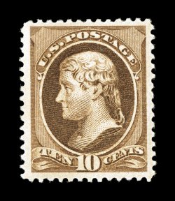 209, 10c Brown, exceptionally well centered within unusually wide margins, lovely rich color and a highly detailed impression, o.g., lightly hinged, extremely fine 1988 PF
certificate.