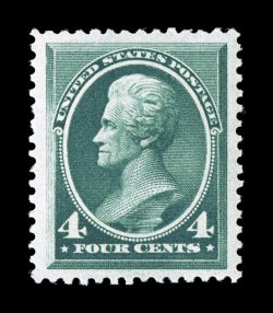 211, 4c Blue green, a beautiful mint single, possessing a marvelous overall freshness and brilliance few others enjoy, with deep luxuriant color and a prooflike impression on
bright paper, plus it is exceedingly well centered within remarkably w