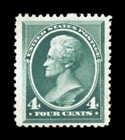 211, 4c Blue green, extraordinarily large margins, well centered, rich luxuriant color and a strong impression, o.g., never hinged, very fine 1988 PF
certificate.