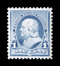 219, 1c Dull blue, an outstanding mint single, featuring extraordinary centering within large margins, exceedingly bright and fresh, immaculate o.g., n.h., an extremely fine gem
2007 PSE certificate (XF-Superb 95 SMQ $1,200.00).