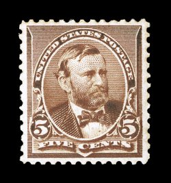 223, 5c Chocolate, particularly well centered within large margins, strong color and impression, o.g., n.h., extremely fine 1988 PF certificate.