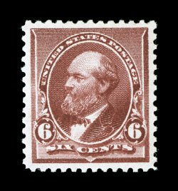 224, 6c Brown red, an exceedingly choice quality mint example that is remarkably well centered within uncharacteristically large margins, intensely rich color and a razor-sharp
impression, o.g., n.h., an extremely fine gem 1985 PF certificate a