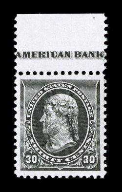 228, 30c Black, a superlative mint top margin partial imprint single of this very difficult value, being in a condition that would please the most fastidious collector,
possessing an incredible overall freshness, with intense jet black color a