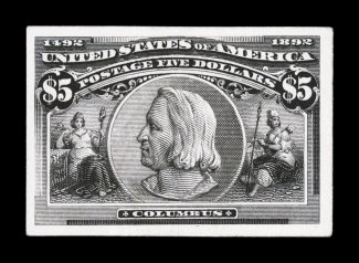 230P4-45P4, 1c-$5.00 Columbians, plate proofs on card cplt., an especially choice set of these popular proofs, all with four large to extra-large margins, brilliant intense
colors on bright white cards, 4c with small light crease, otherwise extr