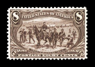 289, 8c Trans-Mississippi, unusually well centered and margined, deeply rich color and a sharp impression, o.g., n.h., choice very fine 1984 PF certificate.