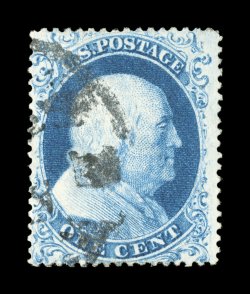 18, 1c Blue, Ty. I, used, nicely centered, fresh powder blue color on clean white paper, portion of a town c.d.s., very fine 1984 PF certificate.