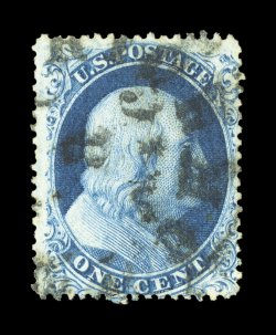19, 1c Blue, Ty. Ia, position 99L4, used, with better centering than is typically encountered on this notoriously difficult type, uncharacteristically strong color and impression
on fresh paper, town cancel, very fine a highly collectable examp