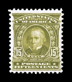 309, 15c Olive green, quite well centered, lovely fresh color, o.g., n.h., choice very fine 2007 PSE certificate.