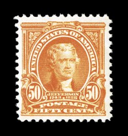 310, 50c Orange, brilliant color on pristine white paper, well centered within extra-large margins, o.g., lightly hinged, very fine 1982 PF certificate.