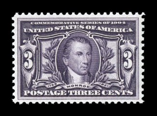 325, 3c Louisiana Purchase, marvelously fresh mint single with especially intense deep color, beautifully centered within large margins, o.g., n.h., extremely fine and choice
1992 and 2003 PF certificates.