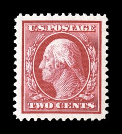 332, 2c Carmine, another large-margined gem single, exceedingly well centered within lavishly large margins, brilliantly rich color, o.g., n.h., extremely fine 2007 PSE
certificate (XF-Superb 95 Jumbo SMQ $245.00 for 95 and $960.00 for 98).