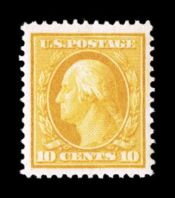 338, 10c Yellow, exceptionally well centered within especially large margins, intense radiant color and impression, pristine o.g., n.h., an extremely fine gem 1987 PF
certificate.