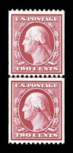 349, 2c Carmine coil, perf. 12 horiz., guide line pair, well centered within large margins, bright fresh color, o.g., lightly hinged, very fine 1985 PF
certificate.