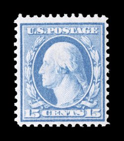 366, 15c Pale ultramarine on bluish paper, wonderfully fresh color, pristine o.g., n.h., very fine never hinged examples of this stamp are few and far between 2004 PSE
certificate.