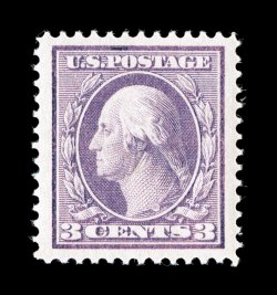 376, 3c Violet, Ty. I, an eye-catching mint single, possessing remarkably wide margins all around and being wonderfully well centered within these oversized borders, exceedingly
fresh color in the Violet shade, pristine o.g., n.h., extremely fin