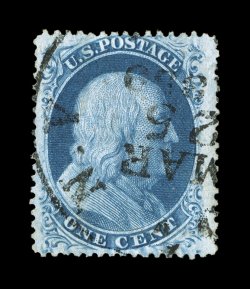 24 var., 1c Blue, Ty. Va, well centered within unusually wide margins, strong rich color in the characteristic plate 5 shade, light town c.d.s., extremely fine a scarce and
underrated variety 2006 PF certificate.