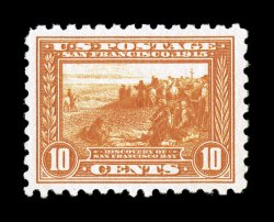 404, 10c Panama-Pacific, perf. 10, well centered within large margins, bright fresh color, o.g., faint trace of a hinged mark, choice very fine 1984 PF certificate for a block
of four, this being the bottom right stamp.