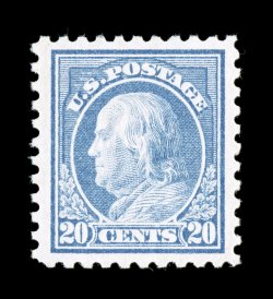 438, 20c Ultramarine, excellent centering within extraordinarily wide margins, bright attractive color on fresh paper, o.g., n.h., extremely fine 1974 PF certificate and a 2007
PSE certificate (XF 90 SMQ $1,450.00).
